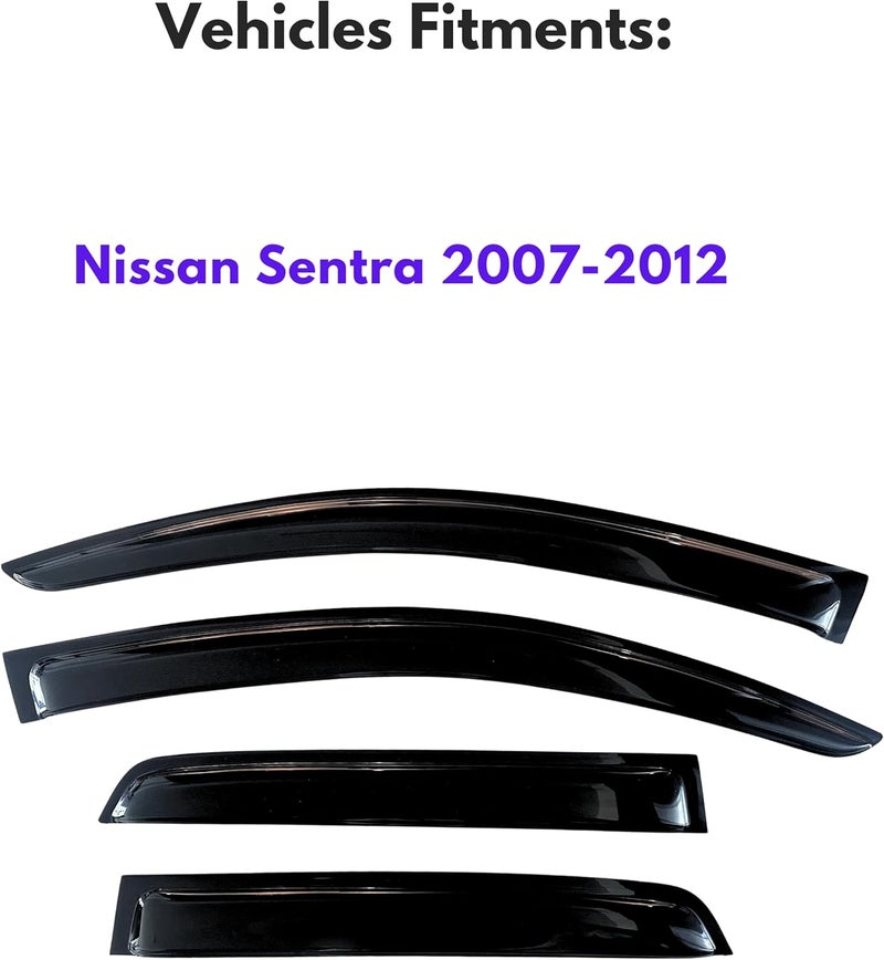KPY Window Visor Compatible with Nissan Sentra 2007-2012, 4PC Rain Guard Side Window Vent Deflectors Tape-On Style, 2007 2008 2009 2010 2011 2012 - Image 2